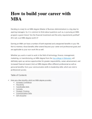 how to build your career with mba