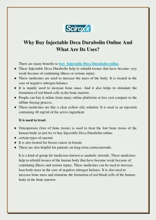 Why Buy Injectable Deca Durabolin Online And What Are Its Uses