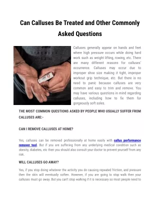 can calluses be treated and other commonly
