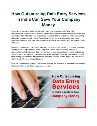 How Outsourcing Data Entry Services in India Can Save Your Company Money