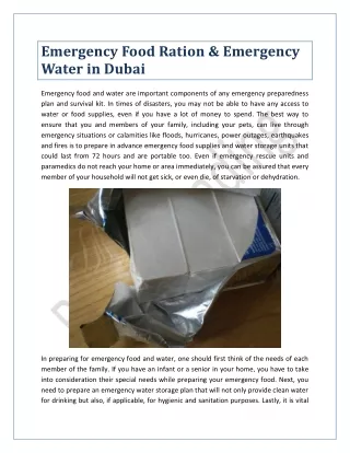 Emergency Food Ration & Emergency Water in Dubai