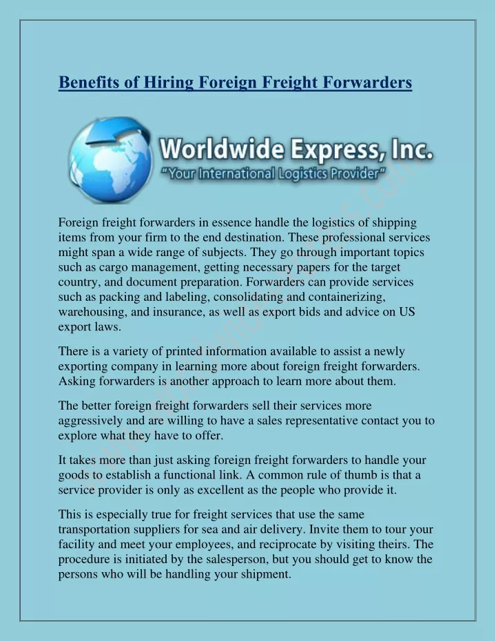 benefits of hiring foreign freight forwarders