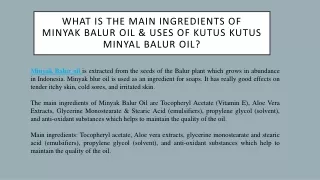 What Is The Main Ingredients Of Minyak Balur and Kutus Kutus Minyak Balur Oil
