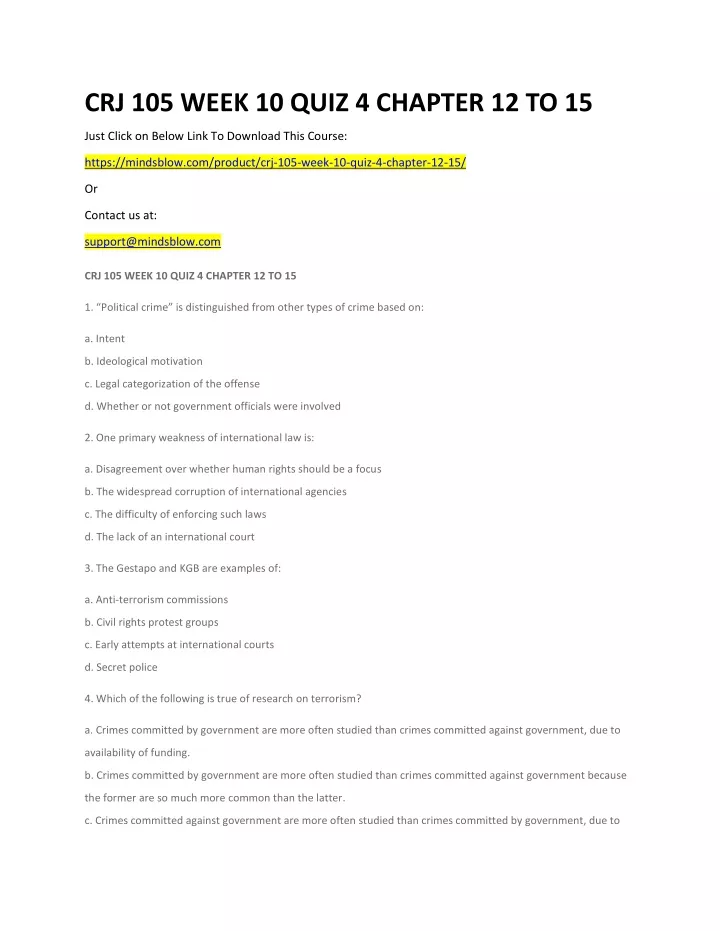 crj 105 week 10 quiz 4 chapter 12 to 15