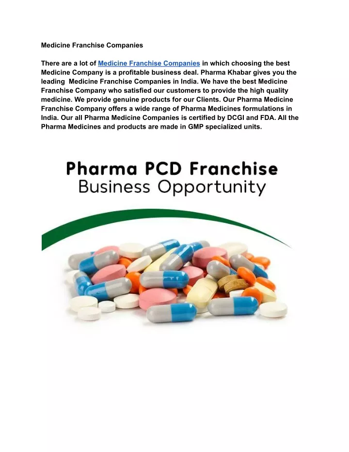 medicine franchise companies