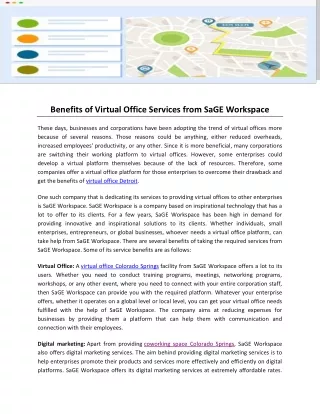 Benefits of Virtual Office Services from SaGE Workspace
