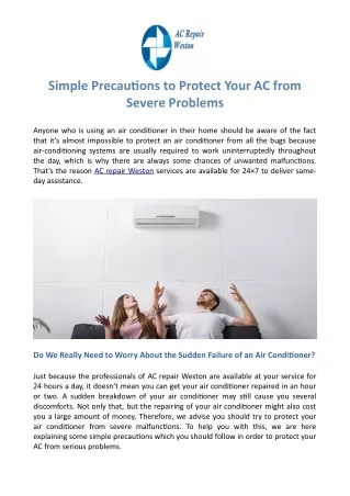 Simple Precautions to Protect Your AC from Severe Problems