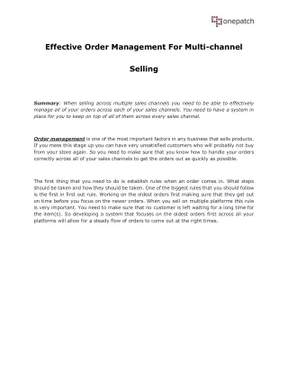 effective order management for multi channel