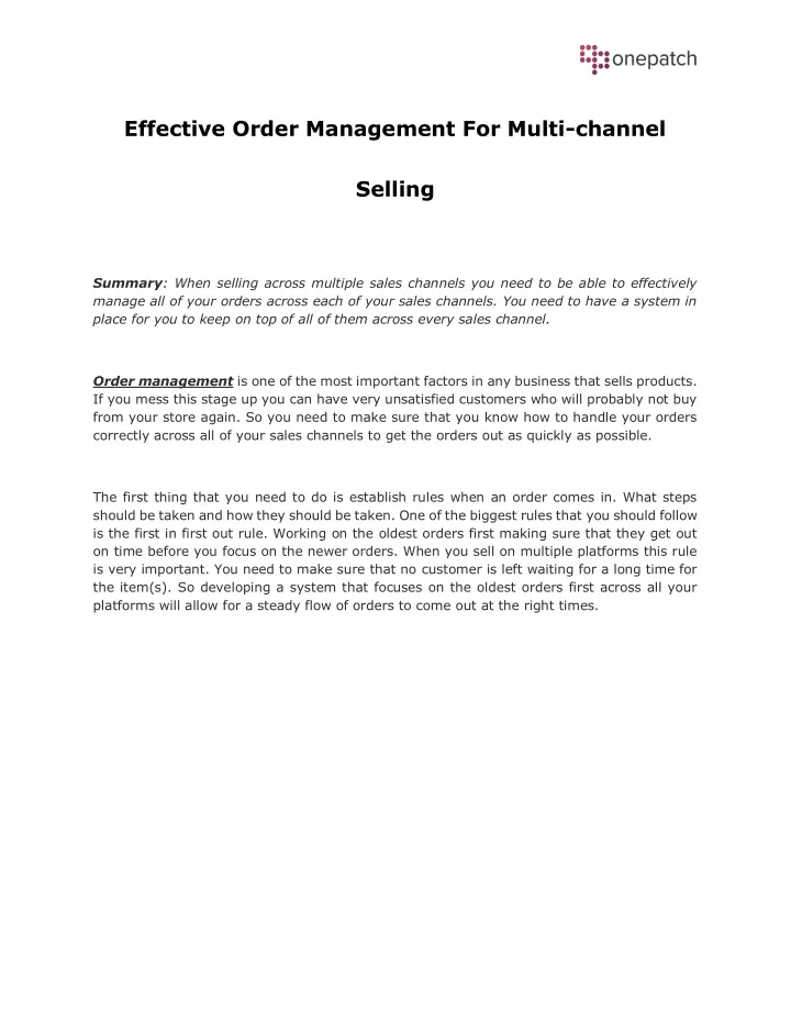 effective order management for multi channel