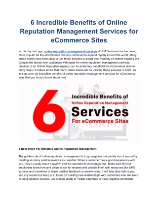 6 Incredible Benefits of Online Reputation Management Services for eCommerce Sites