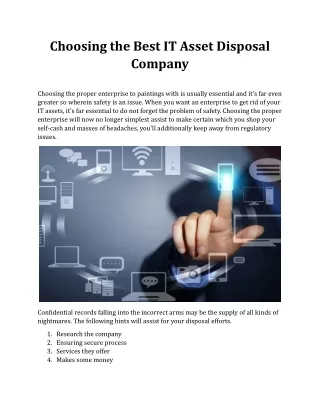 Choosing the Best IT Asset Disposal Company