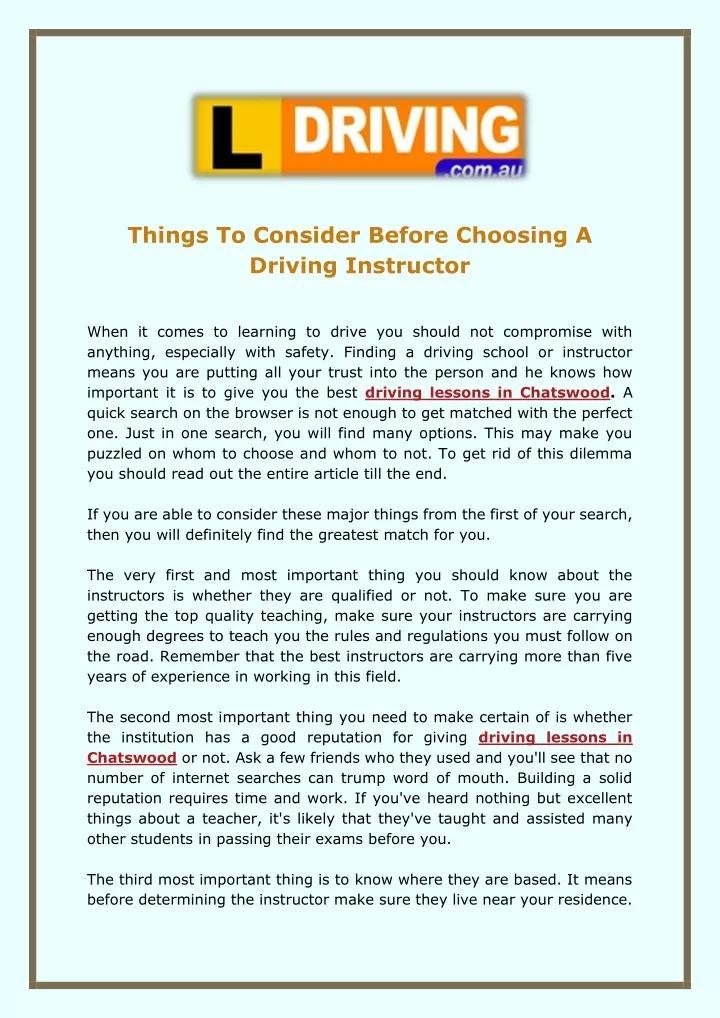 things to consider before choosing a driving