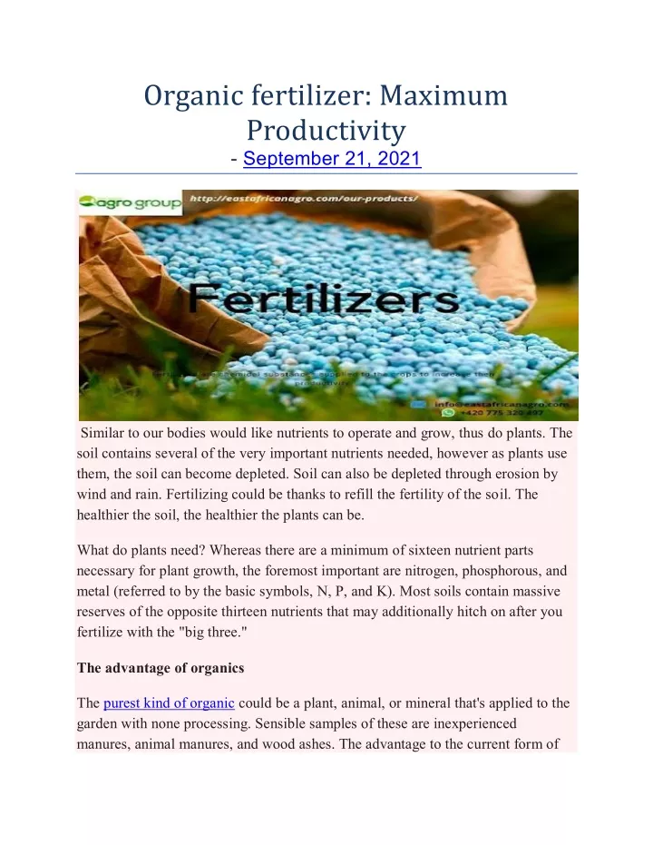 organic fertilizer maximum productivity september