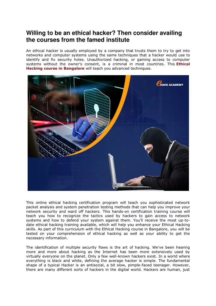 willing to be an ethical hacker then consider