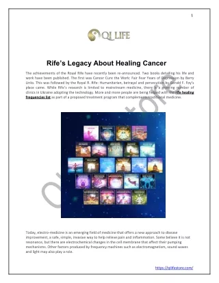 Rife’s Legacy About Healing Cancer
