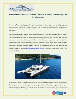 Mediterranean Yacht Charter – Perfect Blend of Tranquility and Exhilaration
