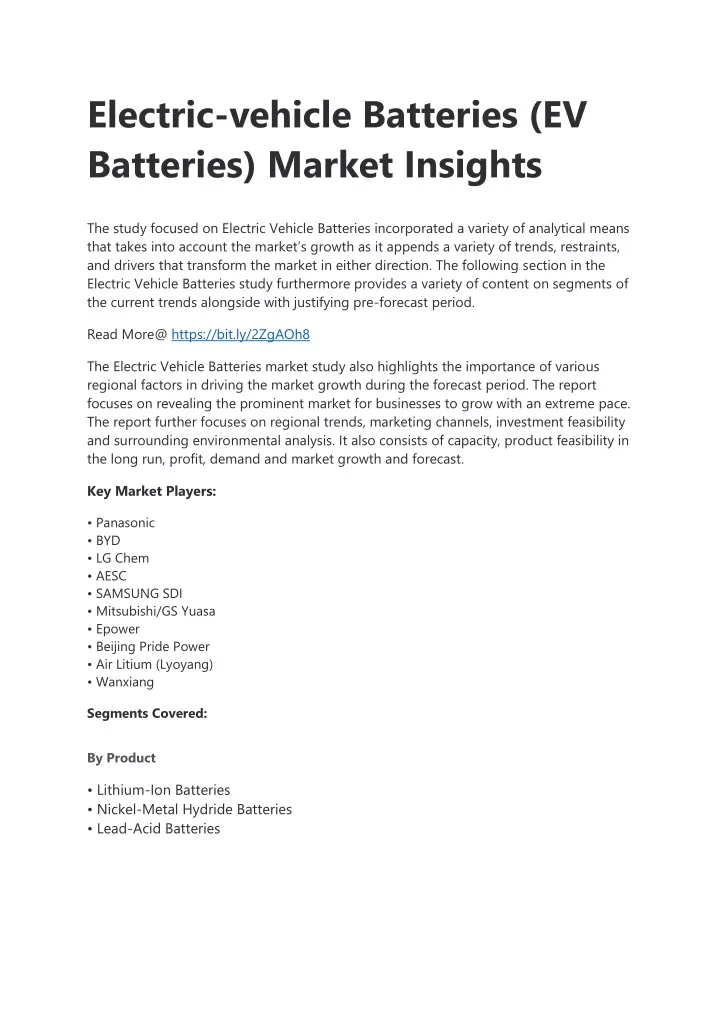 electric vehicle batteries ev batteries market