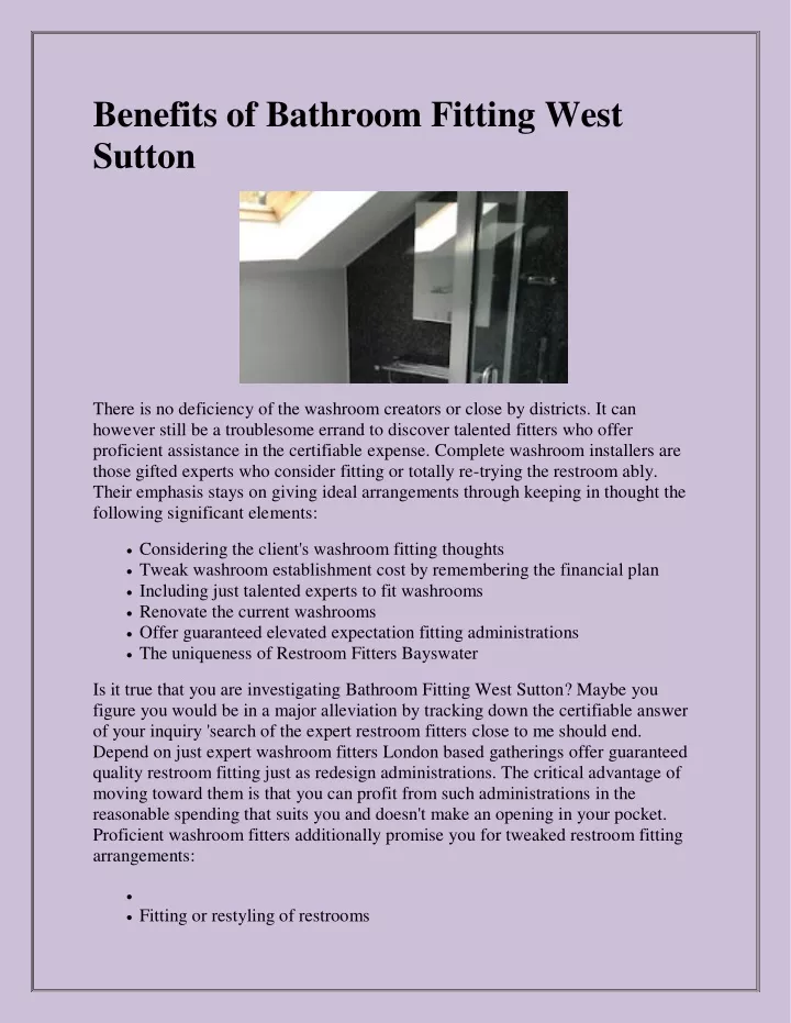 benefits of bathroom fitting west sutton