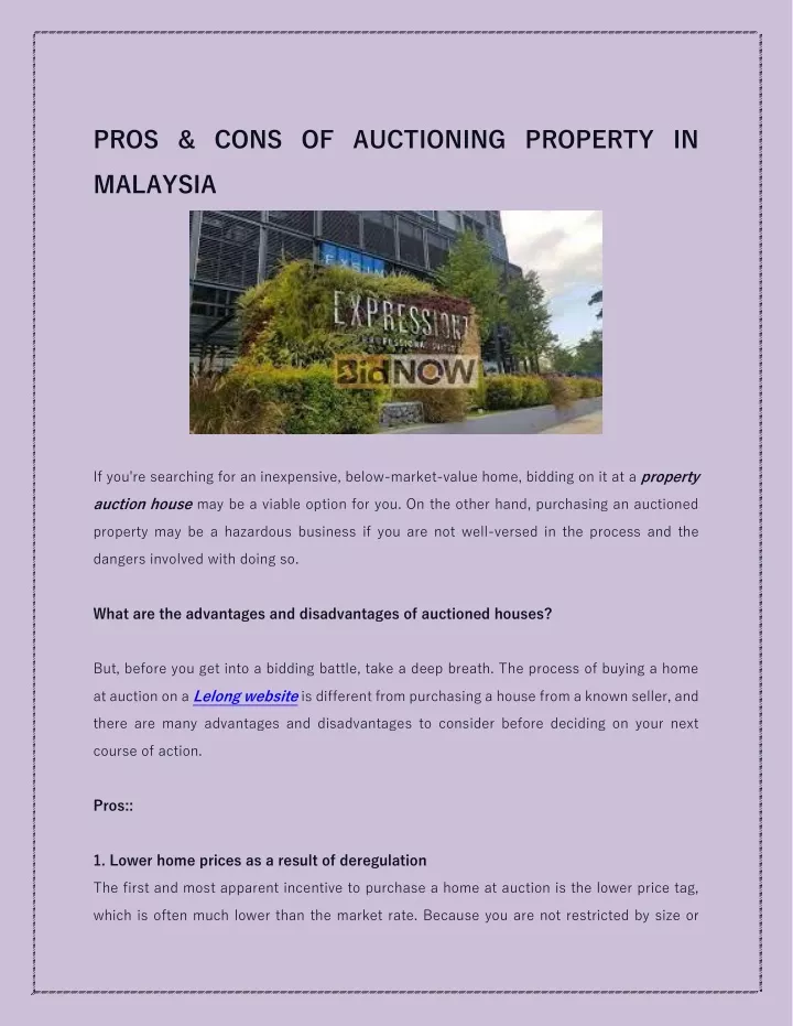 pros cons of auctioning property in