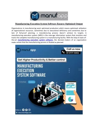 Manufacturing Execution System Software Ensures Optimized Output
