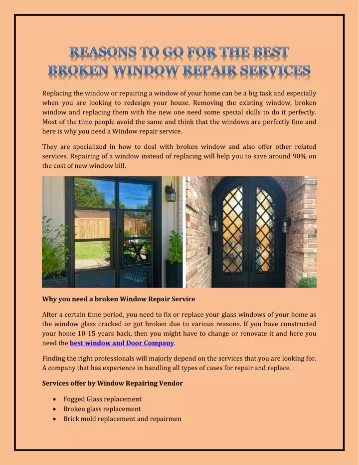 replacing the window or repairing a window