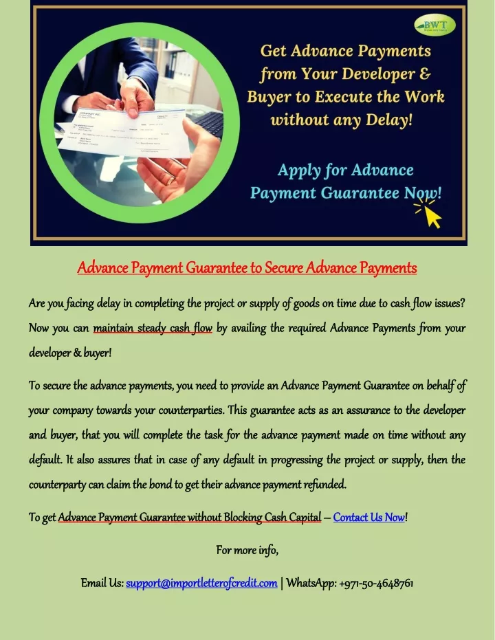 advance payment guarantee to secure advance