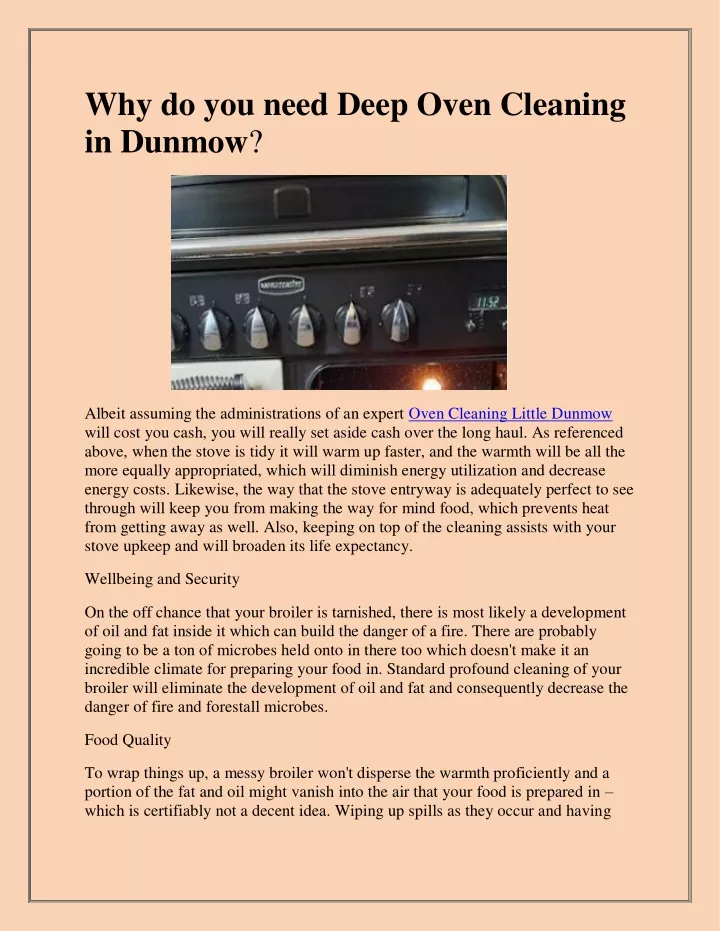 why do you need deep oven cleaning in dunmow