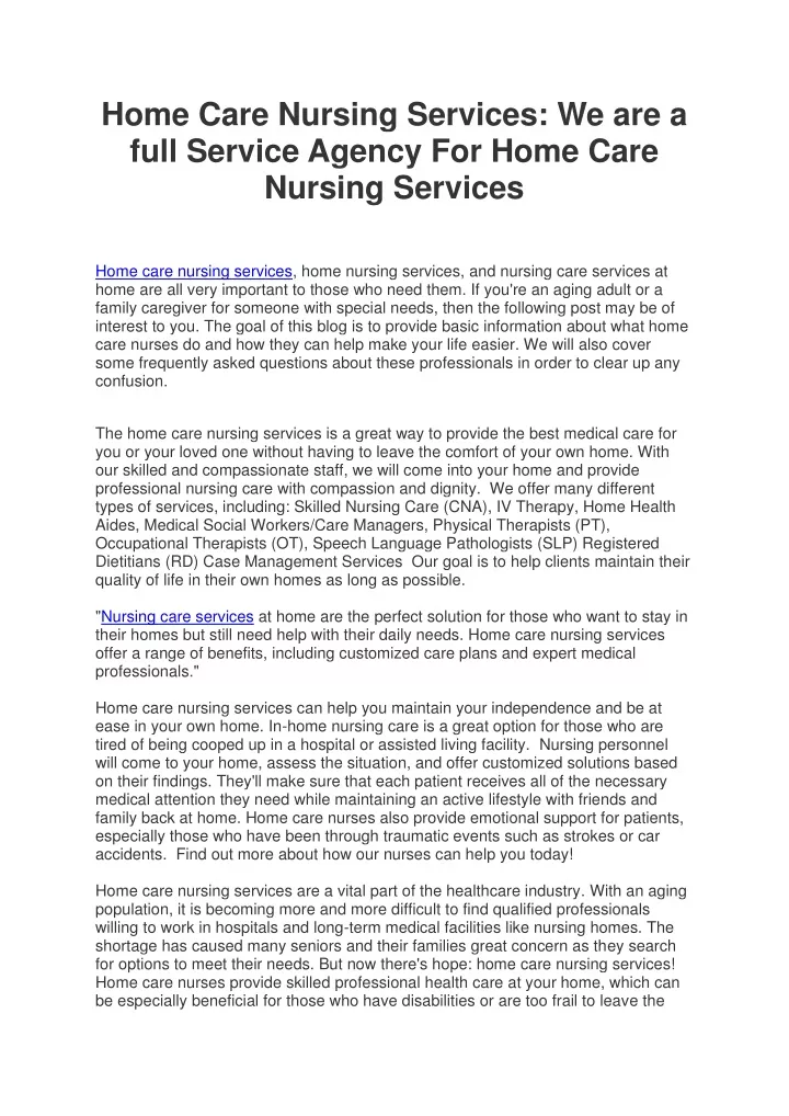 home care nursing services we are a full service