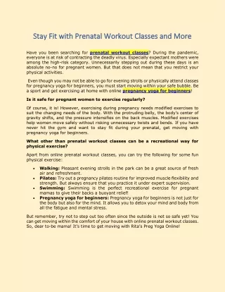 Stay Fit with Prenatal Workout Classes and More