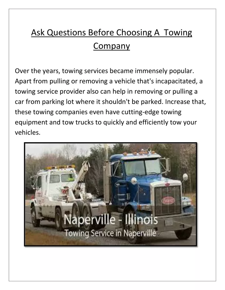 ask questions before choosing a towing company