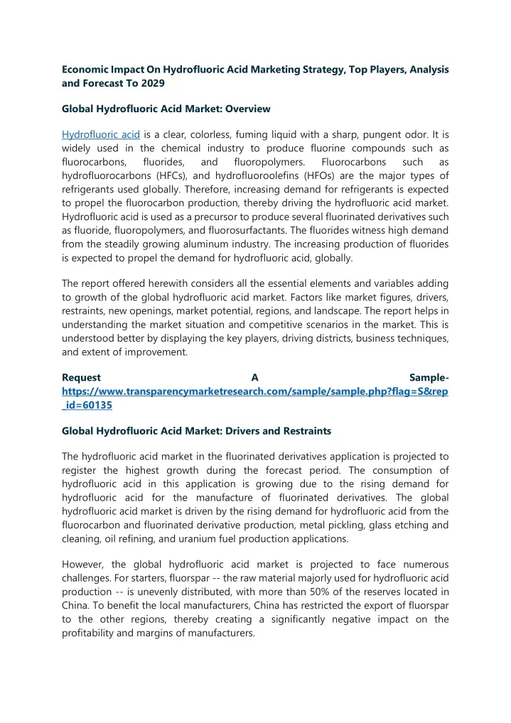 economic impact on hydrofluoric acid marketing