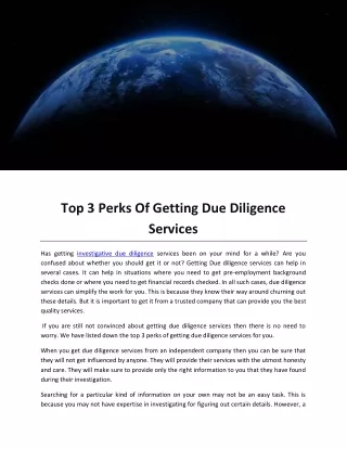Top 3 Perks Of Getting Due Diligence Services
