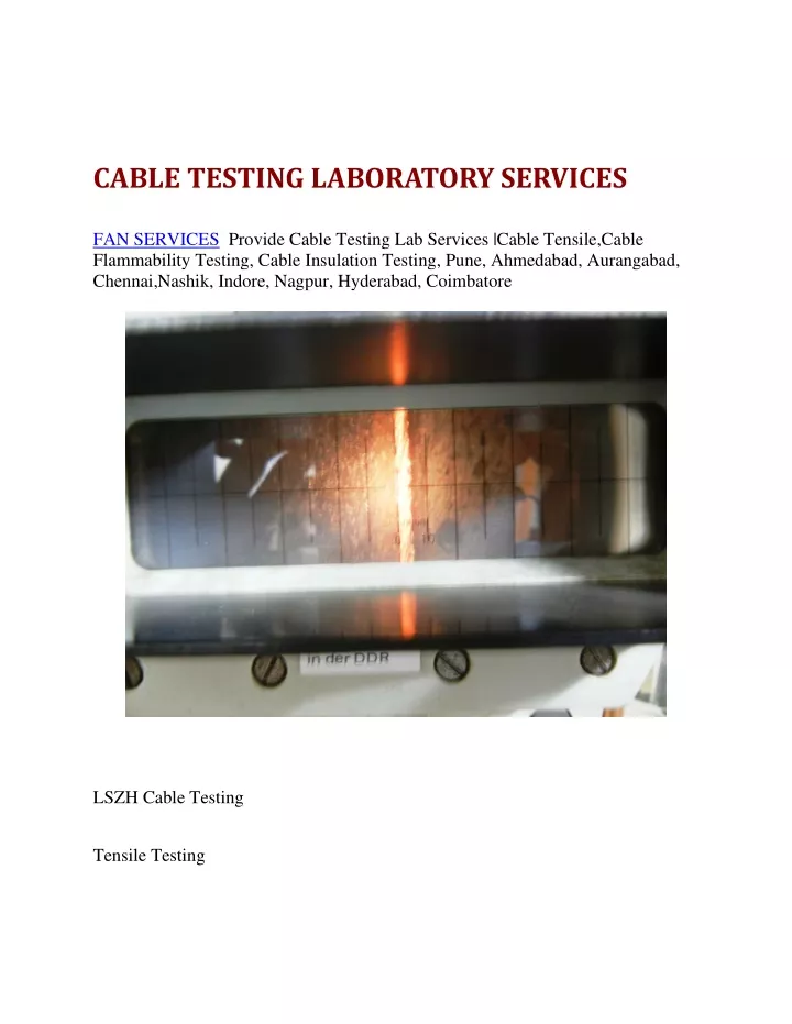 cable testing laboratory services fan services