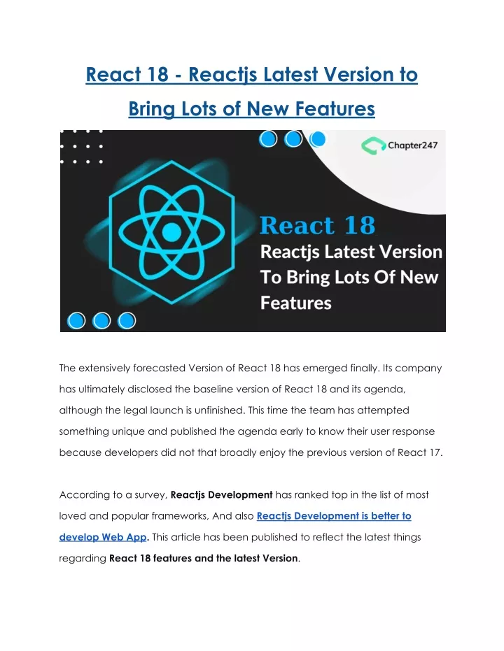 react 18 reactjs latest version to bring lots