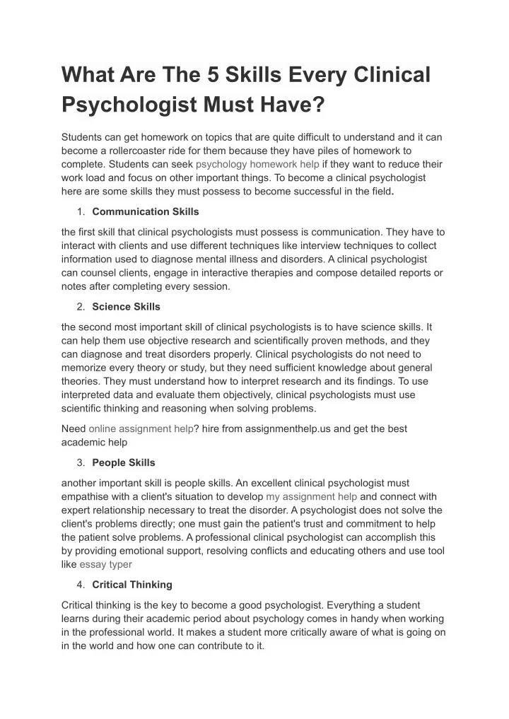 what are the 5 skills every clinical psychologist