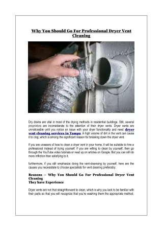 Why You Should Go For Professional Dryer Vent Cleaning