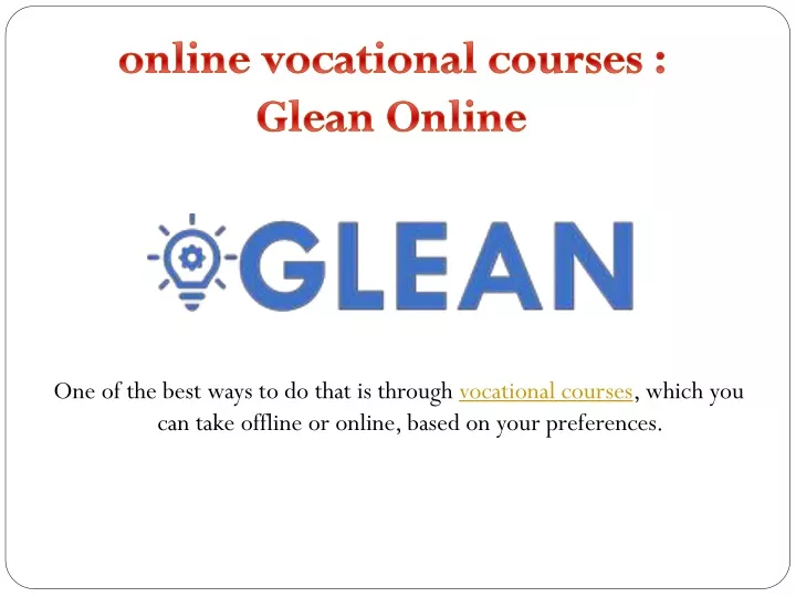 online vocational courses glean online