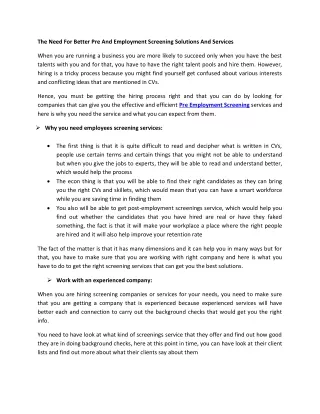 the need for better pre and employment screening