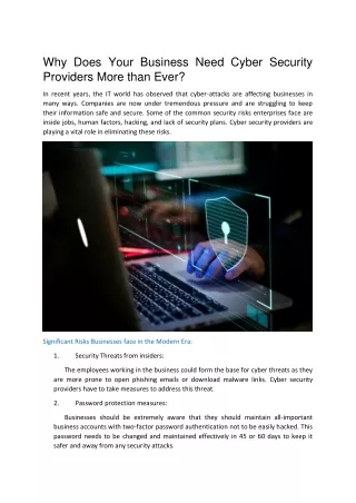 Why does your business need Cyber Security Providers more than ever