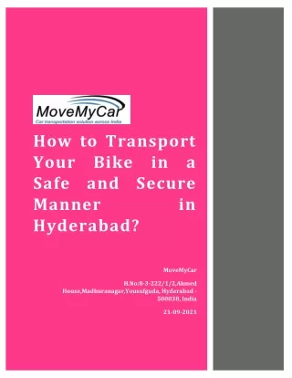 We Provide The Best Bike Transport Services in Hyderabad