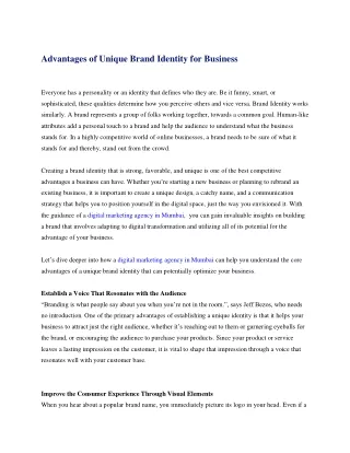 advantages of unique brand identity for business