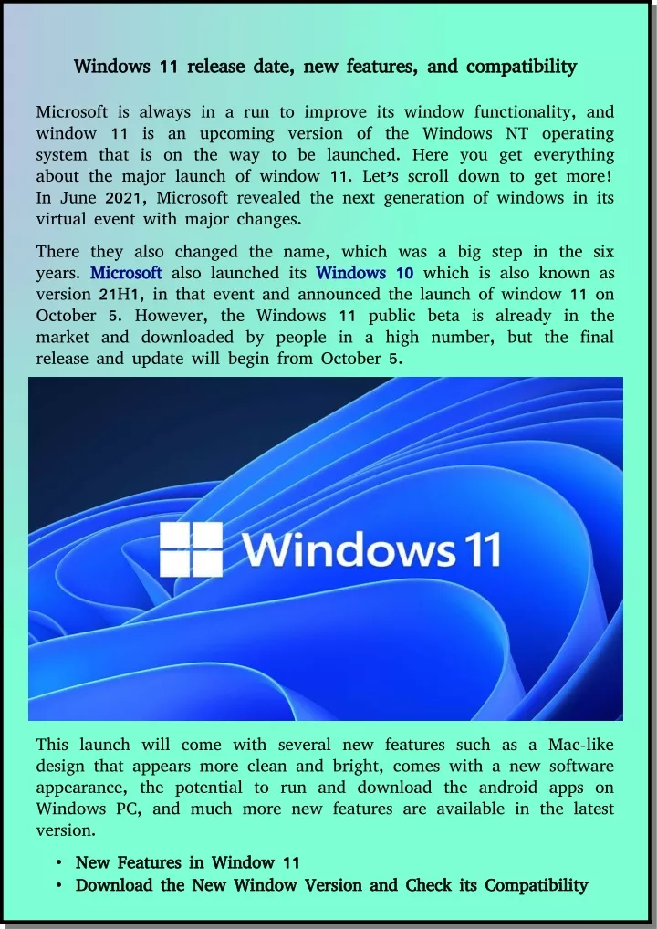 windows 11 release date new features