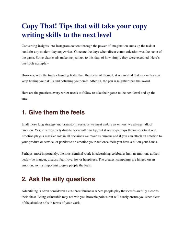 copy that tips that will take your copy writing