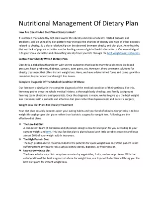 nutritional management of dietary plan