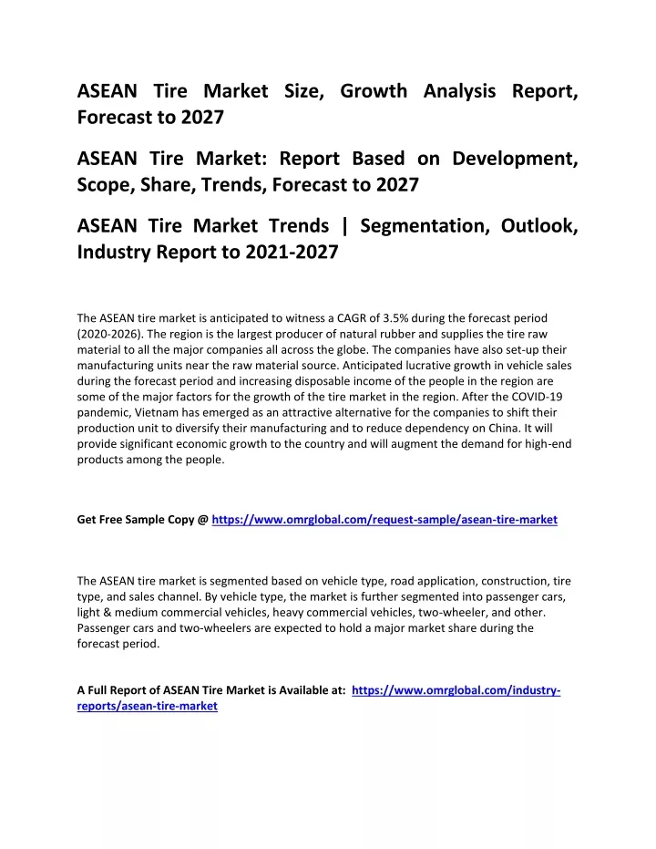 asean tire market size growth analysis report