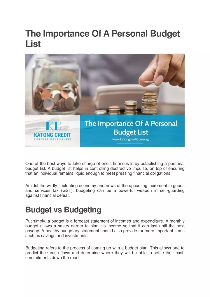 the importance of a personal budget list