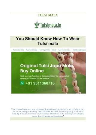 You Should Know How To Wear Tulsi mala