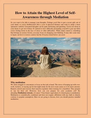 How to Attain the Highest Level of Self-Awareness through Mediation