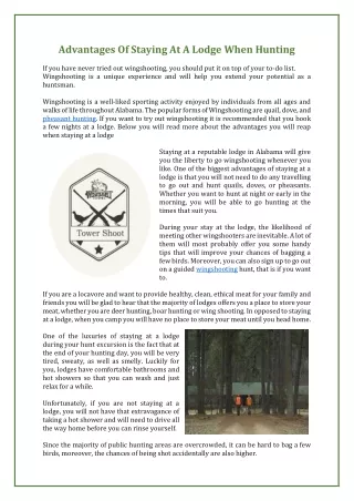 advantages of staying at a lodge when hunting