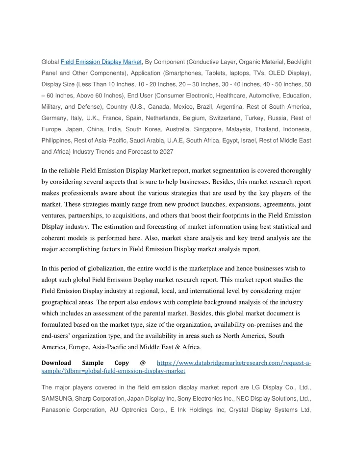 global field emission display market by component